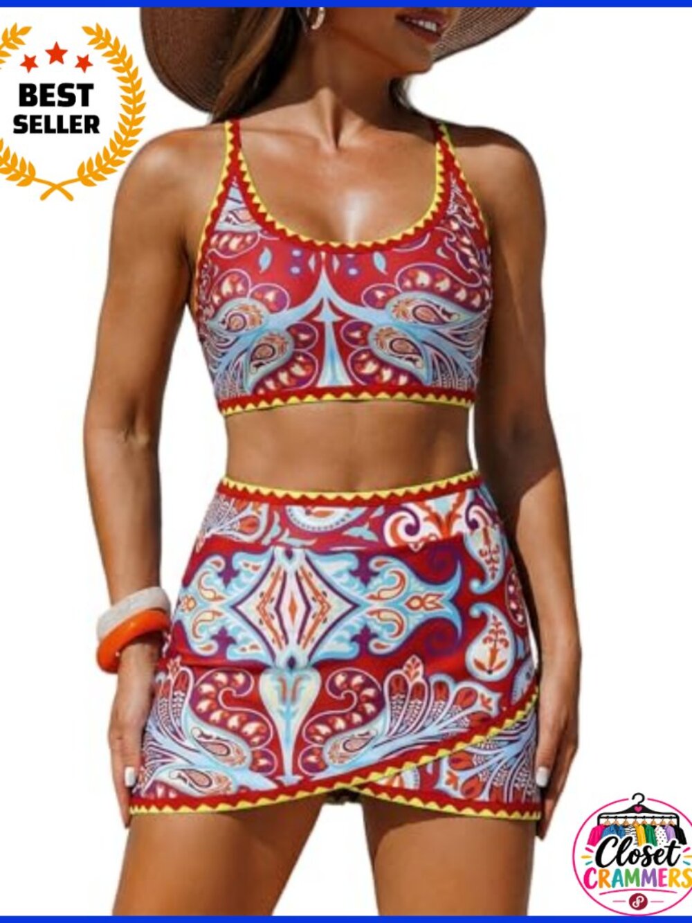 ZAFUL Women's Bikini Set with Wrap Skort Two-Piece Swimsuit